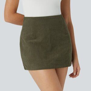 High Waisted Invisible Zipper 2-in-1 A Line Mini Corduroy Casual Skirt